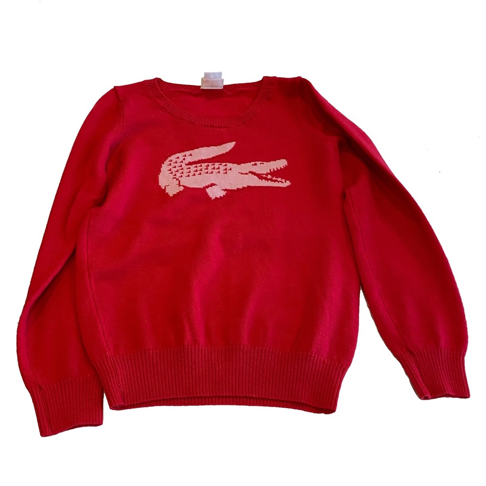 Lacoste Vintage Cherry Red Wool Logo Sweater NWOT